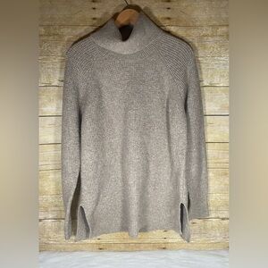 LOFT Waffle Knit Cowl Neck Polyester Wool Blend Tunic Sweater Size M Tan Oatmeal